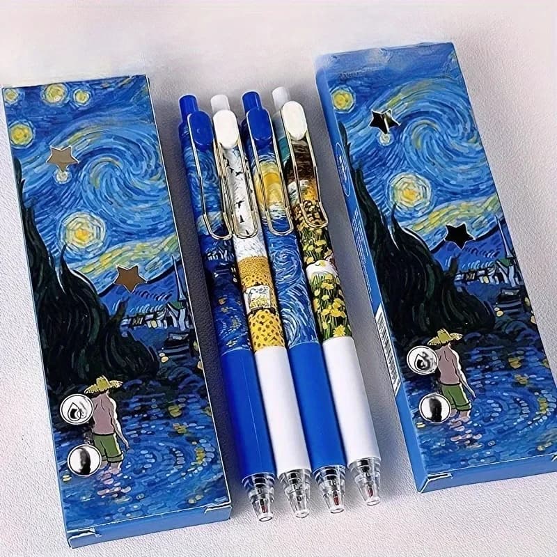 Set of 4 Gel Pens, 05mm, Retractable Design, lightweight Blue Plastic—Ideal for School and Work, and a Great Gift for family