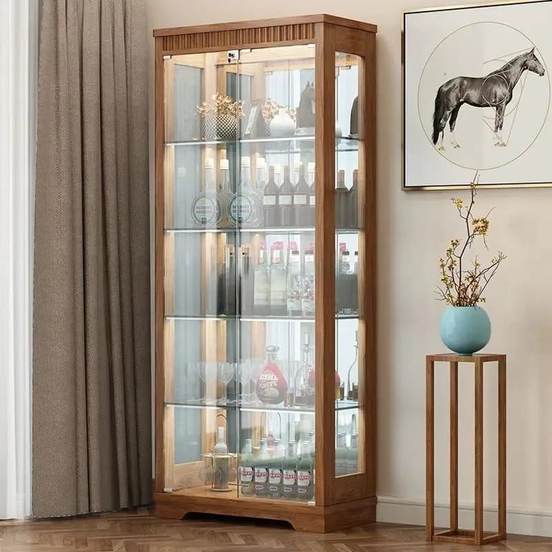 Mobile portabottiglie in legno massello, moderno e semplice, per soggiorno, con ante in vetro, da parete