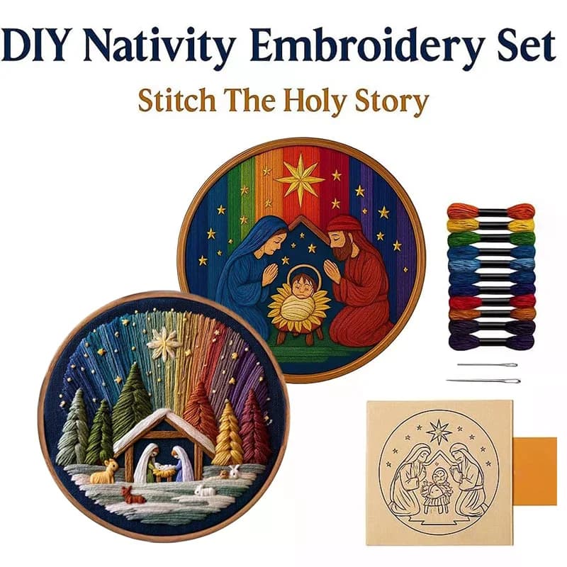 Kit da ricamo per presepe personalizzabile - Set per artigianato natalizio, pacchetto completo di bambole da ricamo fai-da-te