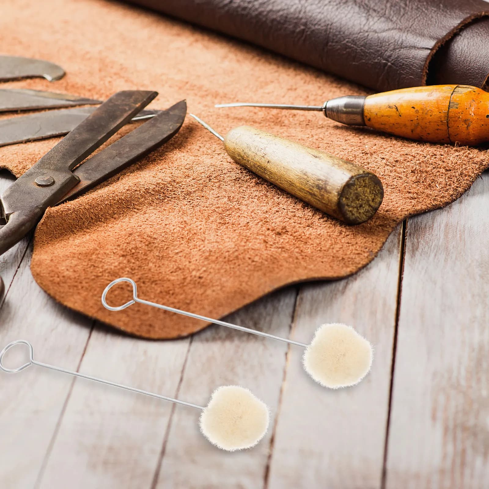 50 Pezzi Pennelli a Sfera per Tintura Lana con Manico Lungo, Applicatori per Artigianato, Pennelli per Tintura, Incollatura, Lucidatura Scarpe, Fai da Te