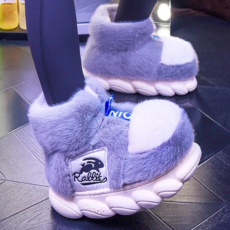 2025 Women's Hot Winter Shoes Plush Lining Slippers Indoor Slippers Couples Platform High Heel Snow Boots Women's Men's Home Slippers