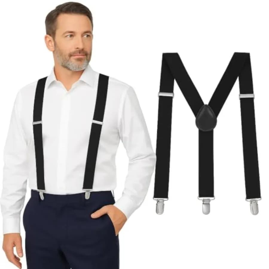 Suspenders for Men Heavy Duty - Adjustable 1" Y-Back Men's Suspenders for Dress Pants Strong Metal Clips, Everyday Wear