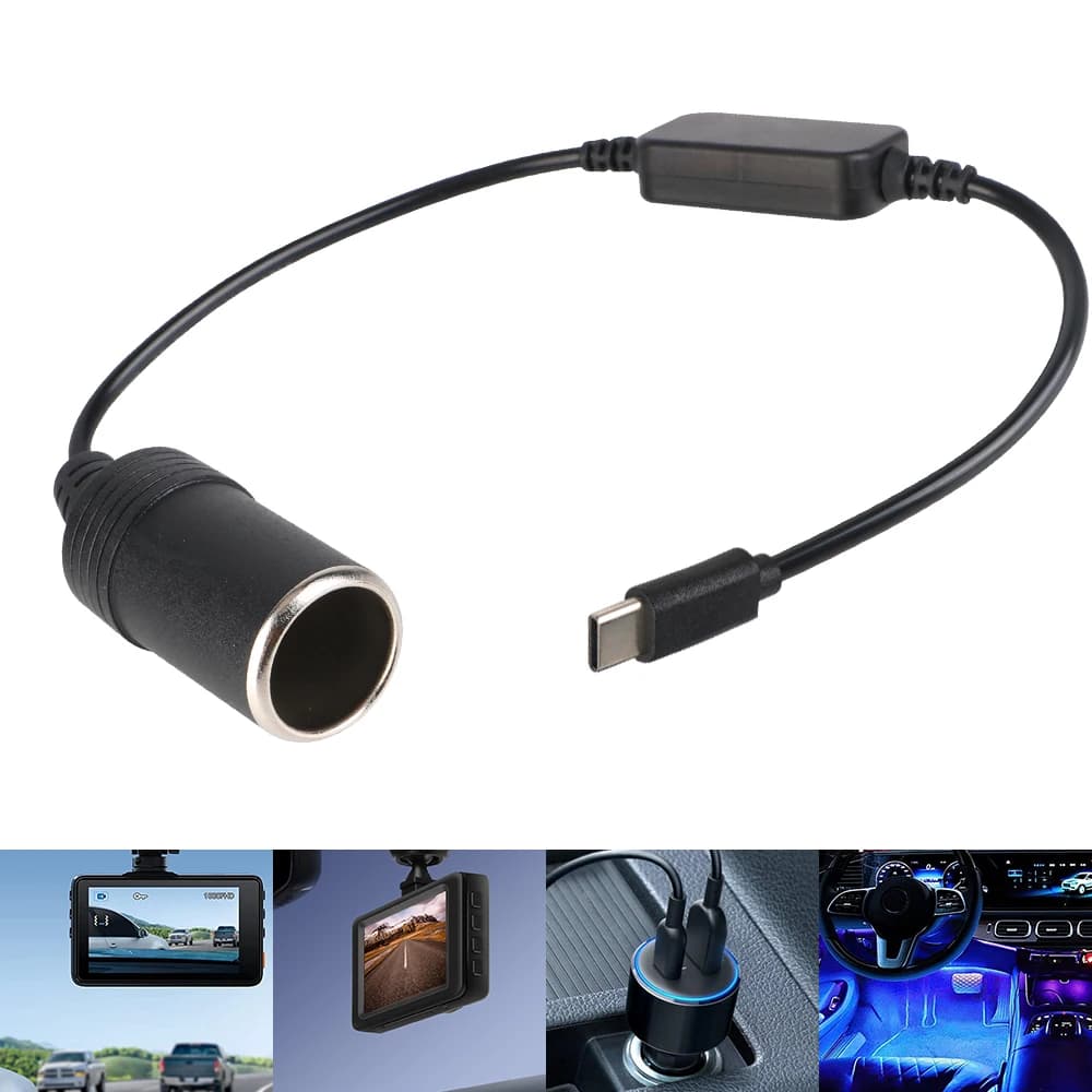 5V To 12V Converter Cable Extender USB Type C Chargers To Cigarette Lighter Socket Truck Power Adapter Car Electronics Interior