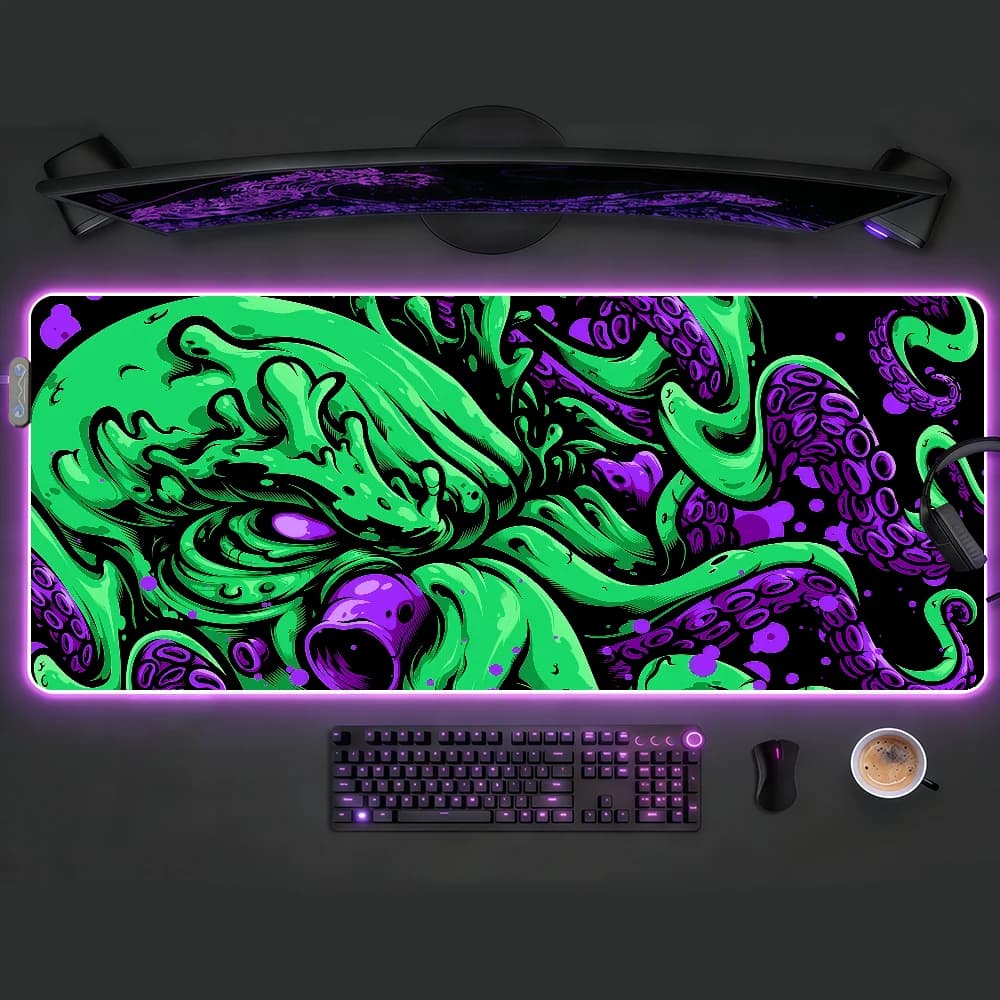 Tappetino per mouse Octopus Monster Lovecraftian RGB Led Gaming, tappetino antiscivolo per scrivania da ufficio, impermeabile, grande