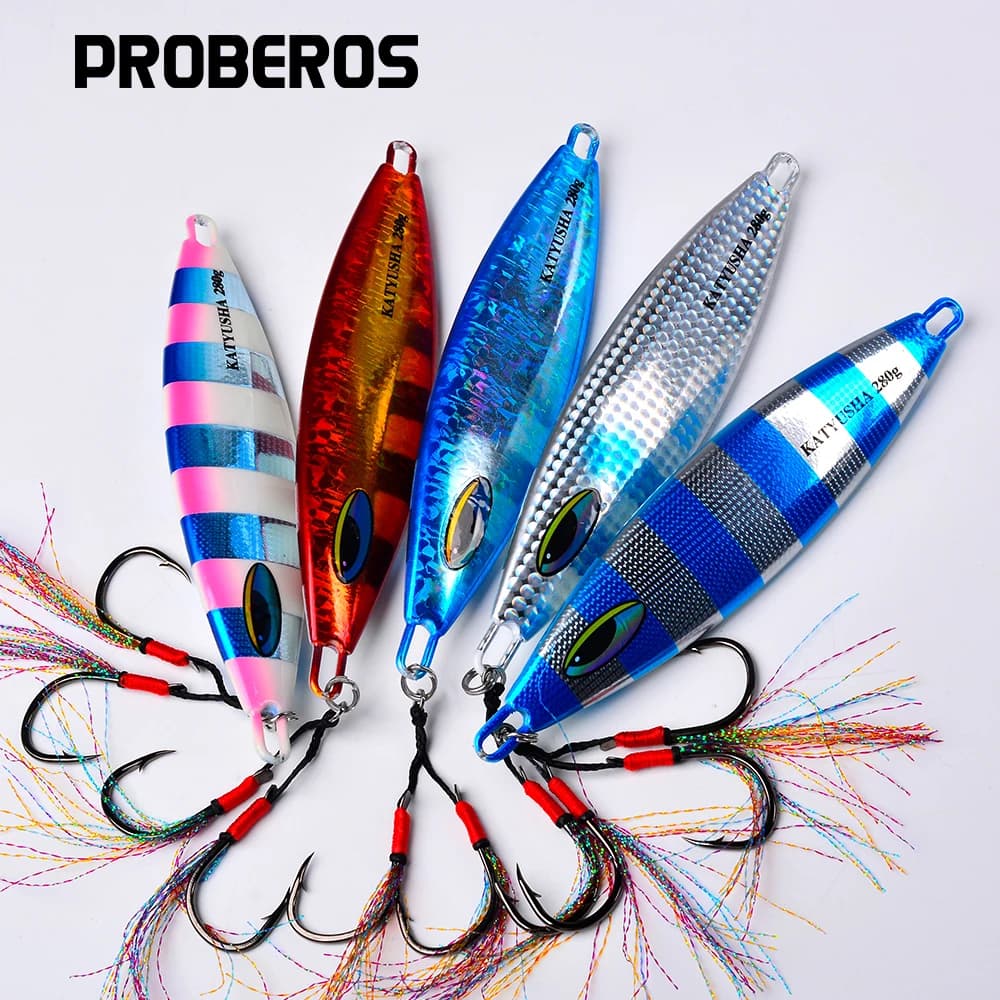 Proberos 180/230/280g Esche Metalliche Jig per Slow Pitch Jigging, Esca Biomimetica a Forma di Pesce in Ferro per Pesca in Barca, Pesca in Mare, Sgombro, Tonno