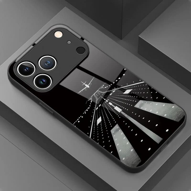 Night View Runway Airplane Pattern Tempered Glass Phone Case For Samsung Galaxy S26 S25 S24 S23 Ultra Plus FE Shockproof Cover