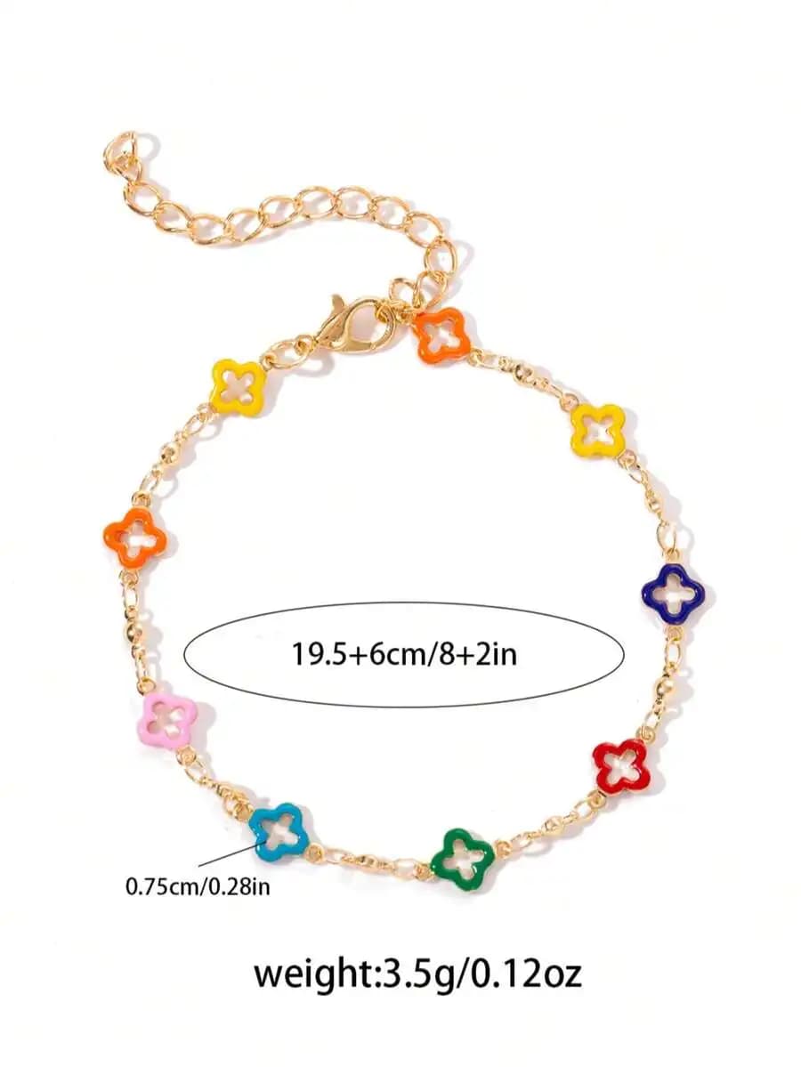 Bracciale con ciondolo a quadrifoglio smaltato colorato per donna, da indossare tutti i giorni, idea regalo
