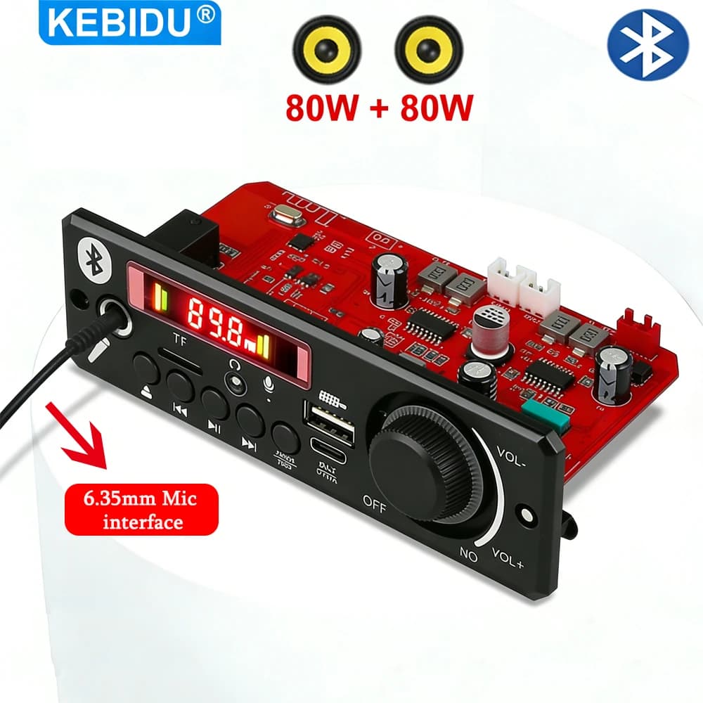 Scheda di decodifica MP3 da 160 W con microfono DC 12 V Lettore MP3 Adattatore audio per auto Amplificatore Supporto USB Cartella di registrazione FM Commutazione remota