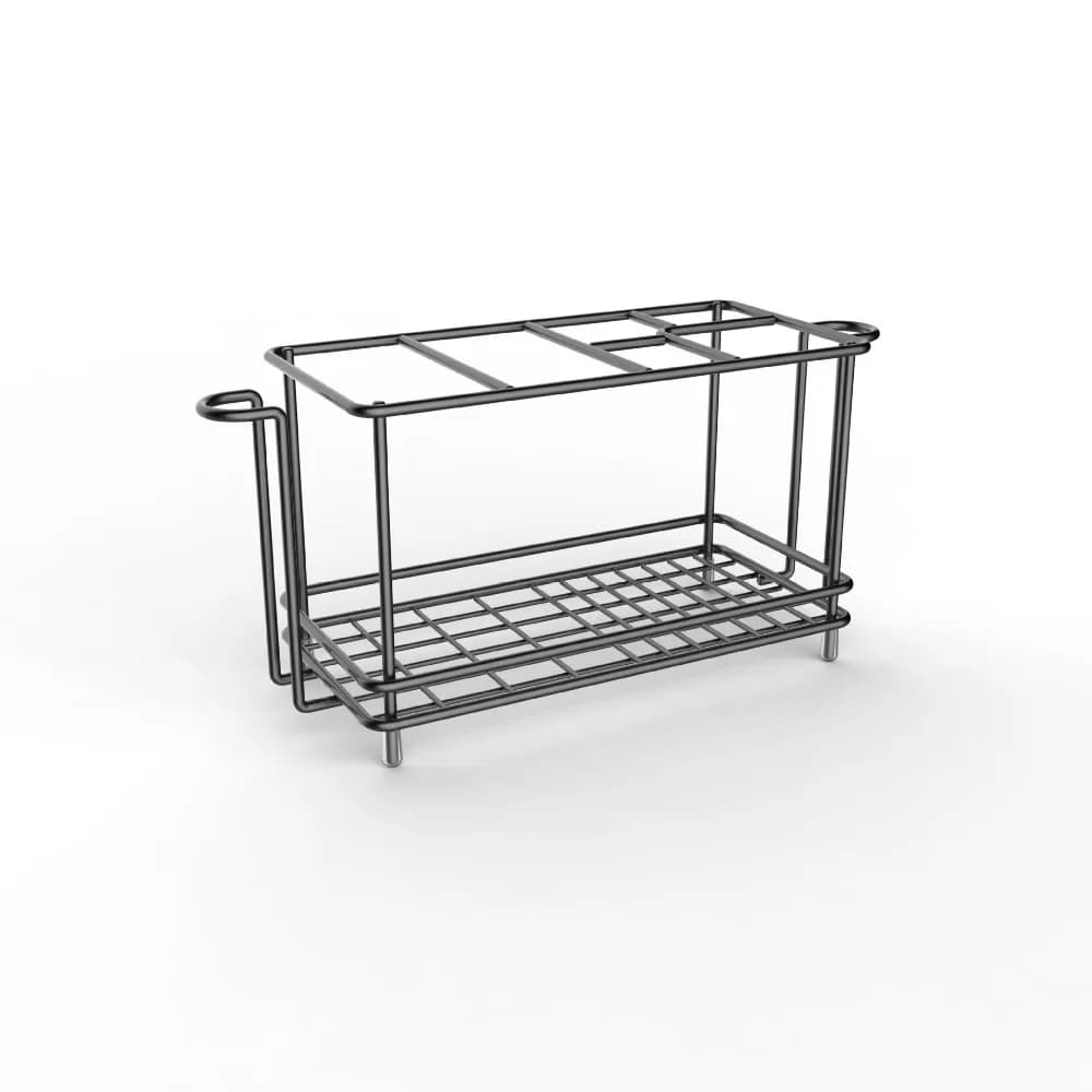 Portaspazzolini Multi-Scomparto in Acciaio al Carbonio Antiscivolo con Porta Dentifricio e Porta Bicchieri, Salvaspazio, Organizzatore per Bagno