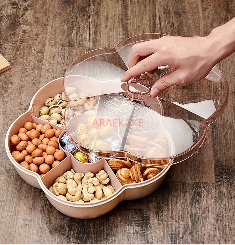 Scatola Creativa per Caramelle, Piatto per Semi di Melone, Piatto per Frutta, Piatto per Frutta Secca, Contenitore Diviso con Coperchio per Snack