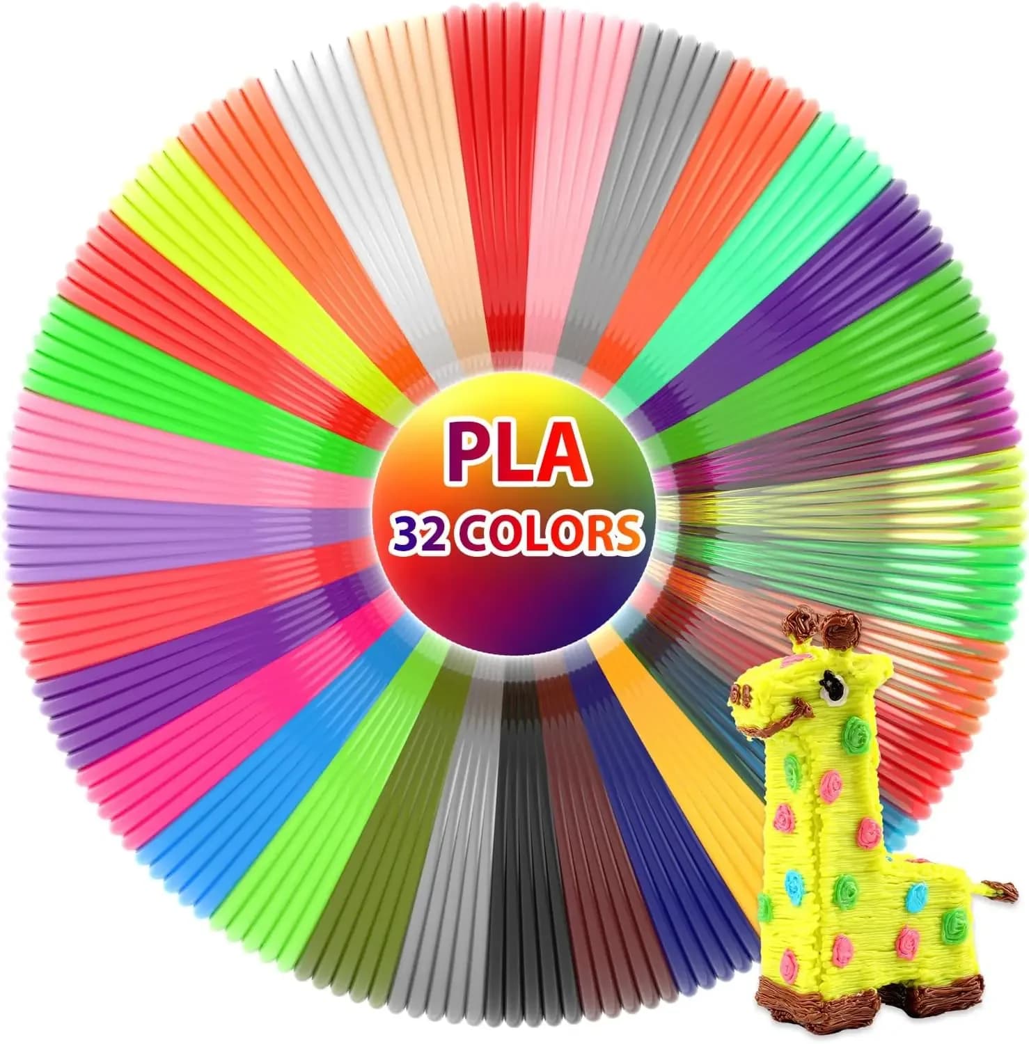 32 Colors 3D Pen PLA Filament Refills, 1.75mm, 20ft Each, Non-Toxic & Odorless, Compatible with Most 3D Pens (Not for 3Doodler)