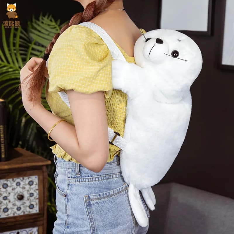 Zaino con sigillo bianco carino da 50 cm, zaino con leone marino per bambini, regalo per bambini