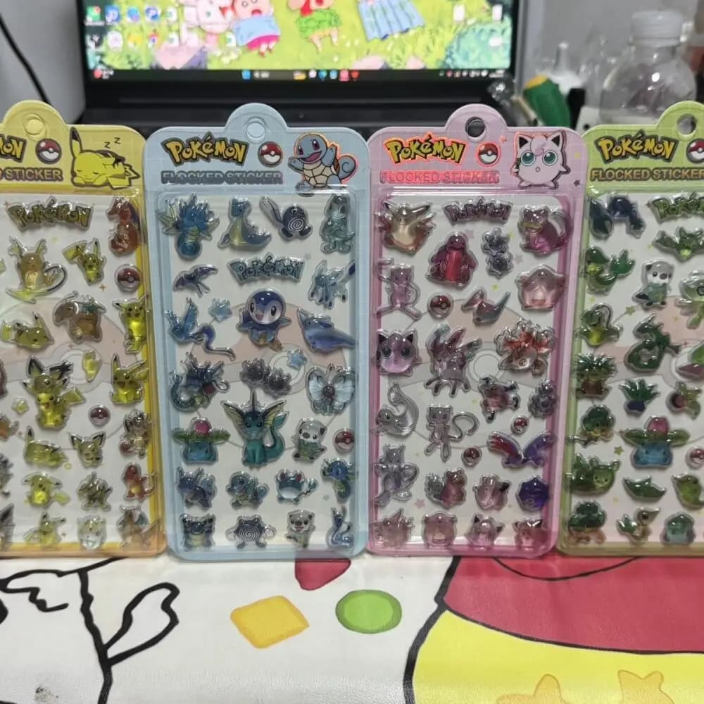 4 Pieces Tridimensional Crystal Stickers Pokémon Pikachu Squirtle Jigglypuff for Cups, Squares, Cameras, Gift for Friends and Holidays