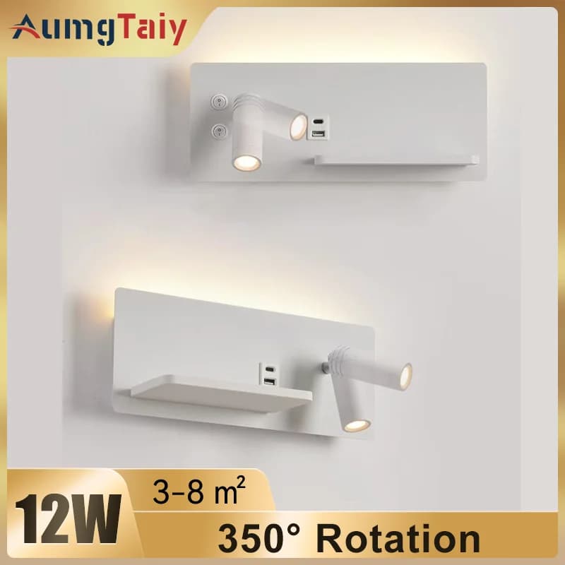 Lampada da parete per lettura sul comodino Lampada da parete moderna a LED nordica con interruttore USB Illuminazione per interni Arredamento della stanza per camera da letto Soggiorno Sconce applique da parete