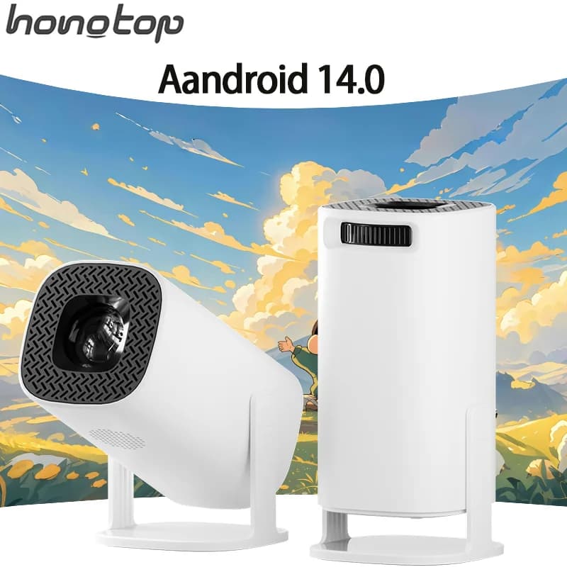 HONGTOP Android 14 Projector 720P Smart Mini Portable Projector with WiFi6 Bluetooth Home Theater Outdoor Portable Projector
