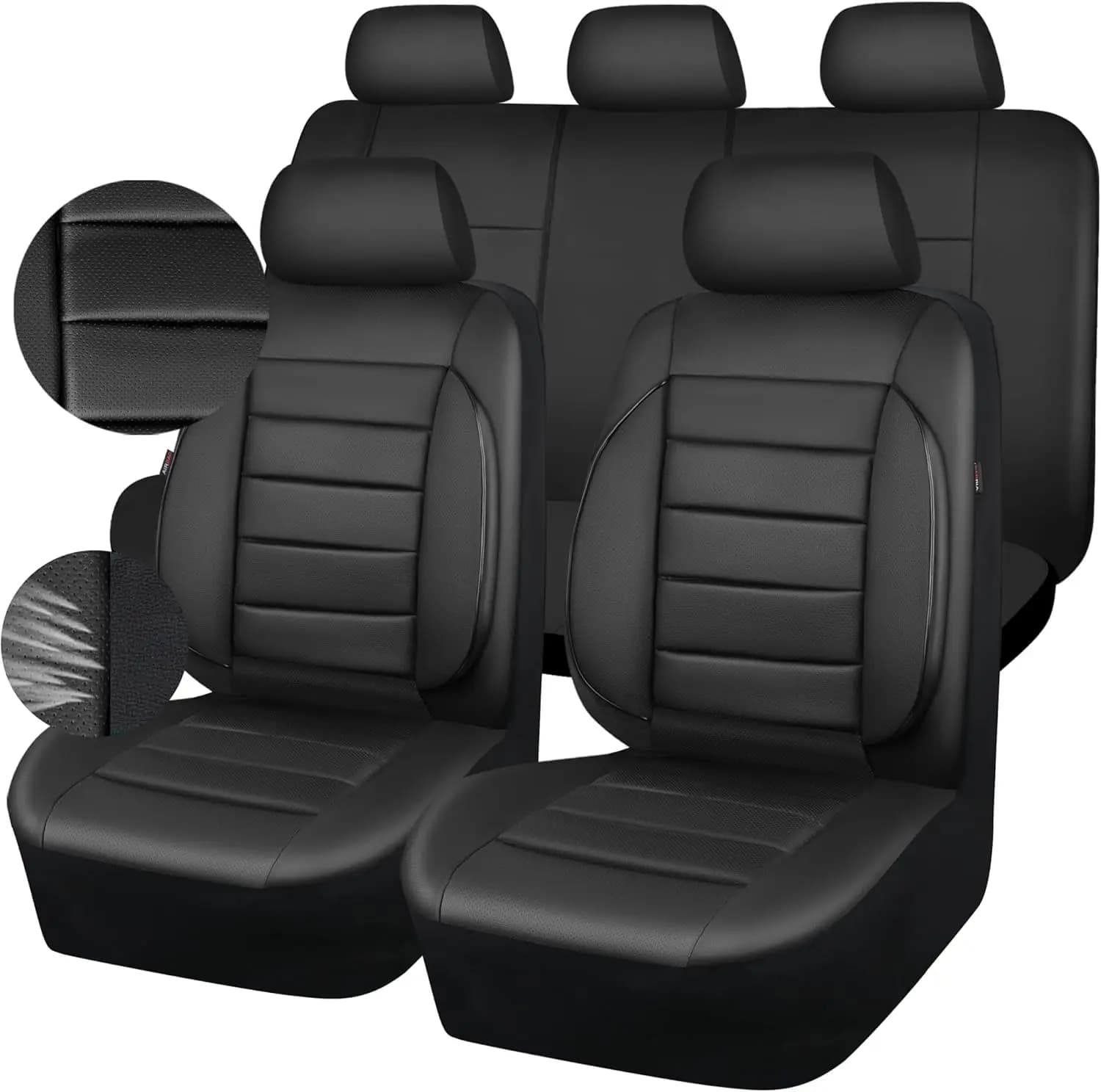 Coprisedili Universali in Pelle Set Completo Resistenti all'Acqua con Supporto Lombare in Schiuma 3D per SUV, Berlina, Furgone, Compatibili con Airbag