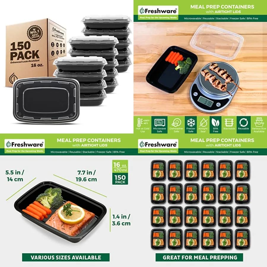 Contenitori per la preparazione dei pasti [150 pezzi] 1 scomparto con coperchi, contenitori per la conservazione degli alimenti, Bento Box, senza BPA, impilabili, adatti a microonde/lavastoviglie