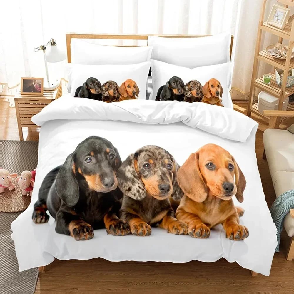 Set di biancheria da letto per cani, carino, con stampa 3D, per letto singolo, matrimoniale, queen, king size, per adulti e bambini, set copripiumino 035
