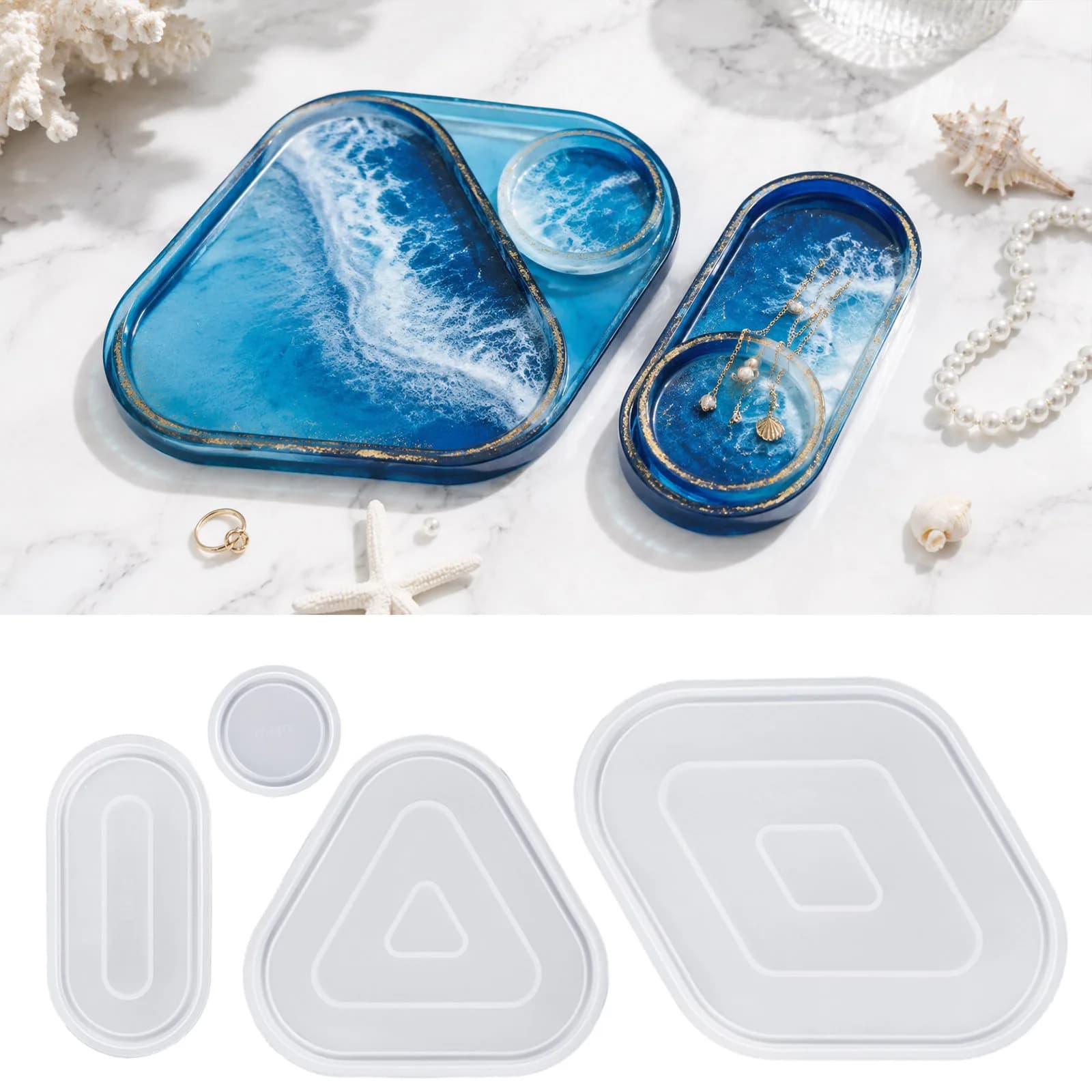 4Pcs Irregular Silicone Tray Molds for Resin Casting Stackable Epoxy Resin & Plaster Molds to Make Coffee Coaster Jewelry Tray