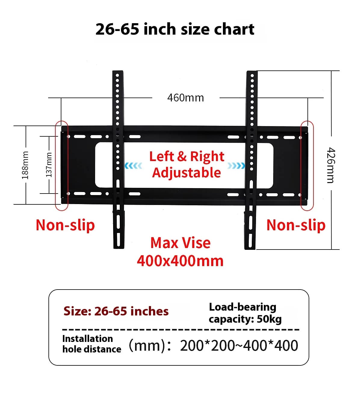 Universal Fixed TV Wall Mount Bracket Fixed Flat Panel TV Stand Holder Frame for 26-65 Inch Plasma TV HDTV LCD LED Monitor