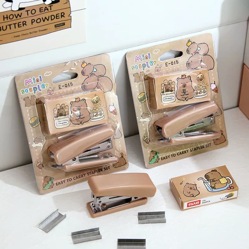 Set di 2 mini cucitrici Capybara, forniture per rilegatura per ufficio con cucitrice multifunzione compatta da tavolo portatile per studenti