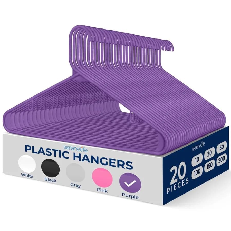 20 Pcs. Plastic Hangers - Non-Slip Sturdy and Heavy Duty Coat Set with 360° Swivel Hook for Clothes Purple