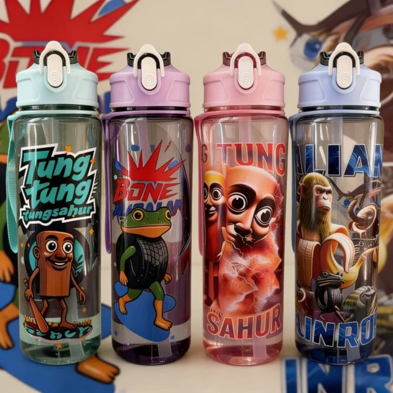 Bottle of Italian water Brainrot Tung Tung Sahur Water bottle with straw Water cups for outdoor sports Tea/Coffee Maker