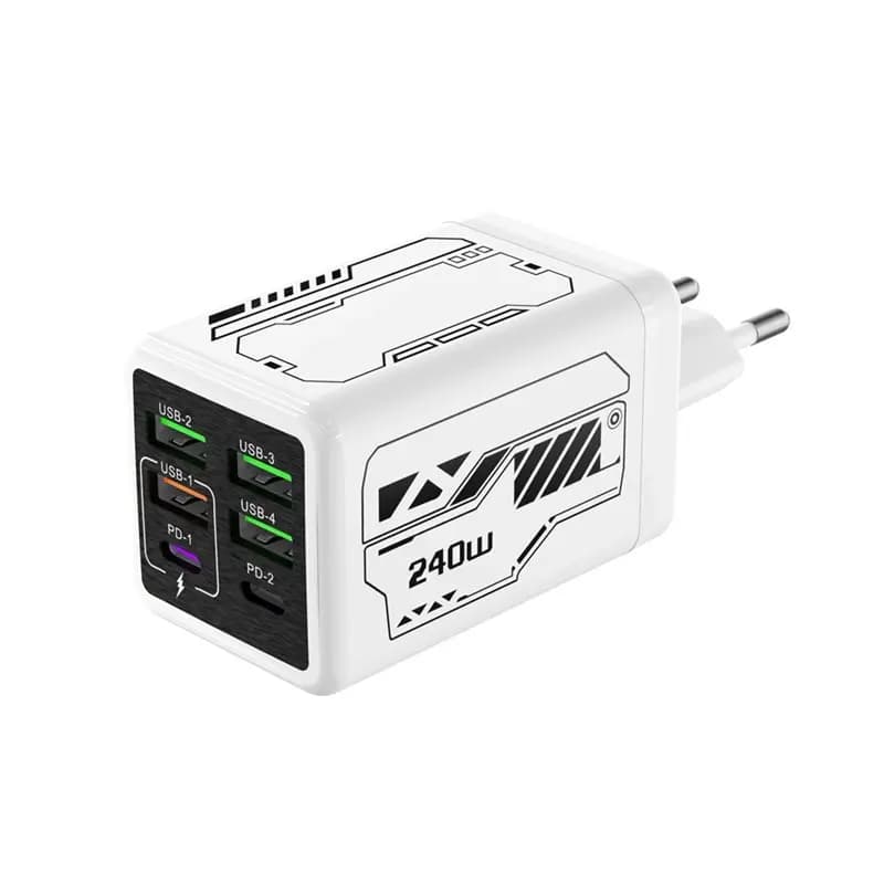 Consegna in 24 ore Adattatore da parete USB PD a 6 porte da 240W per ricarica rapida smartphone Quick Charge 3.0 da viaggio -E