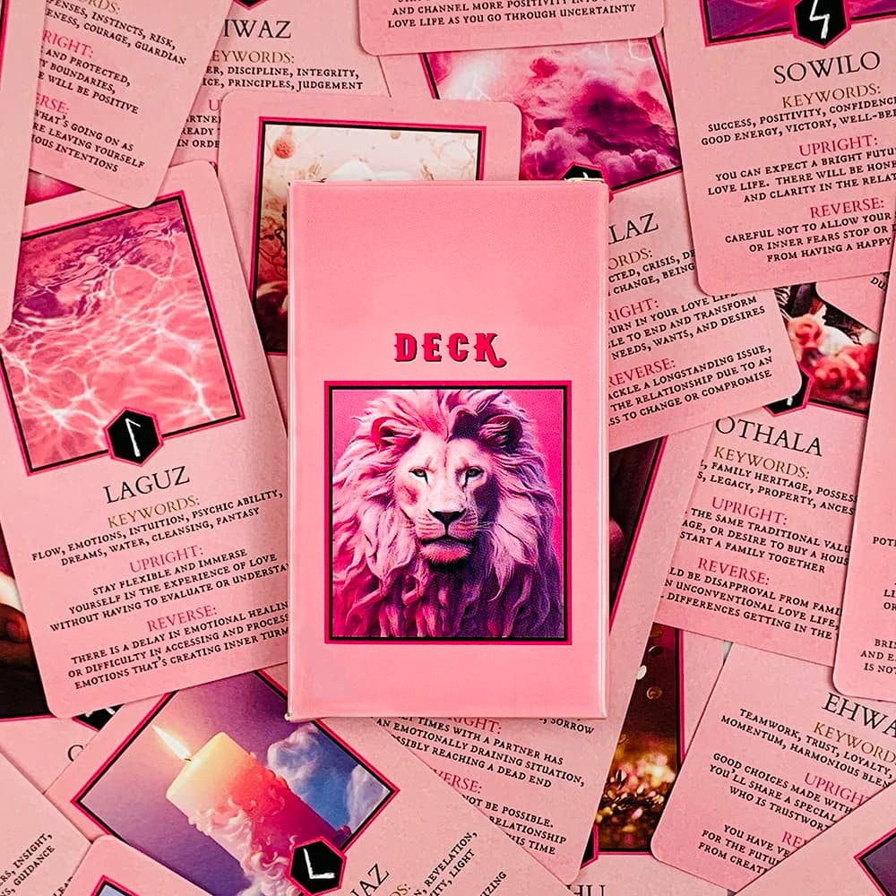 Pink Oracle Cards For Relationship Guidance & Divination - Elder Futhark Rune Meanings,Perfect For Collector & Gift Giving