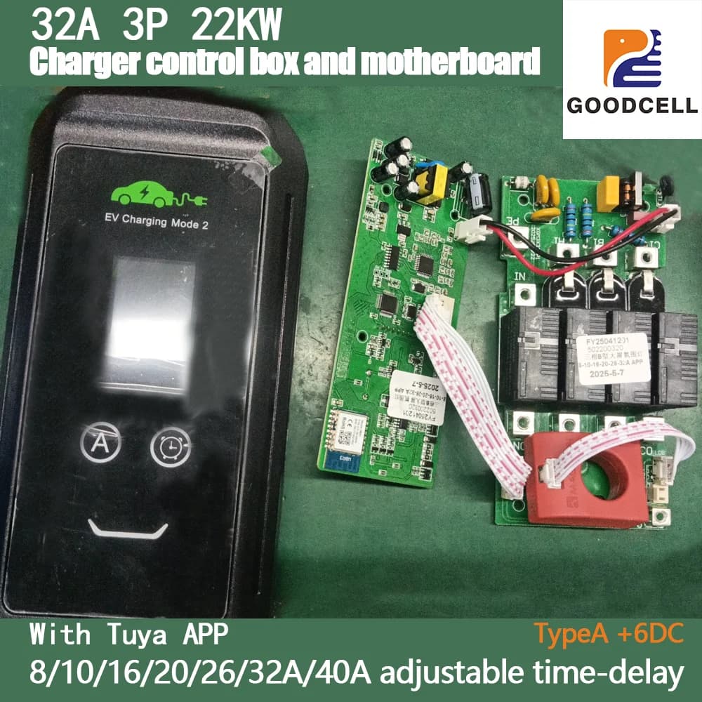 Scatola di controllo caricabatterie EV GOODCELL 22KW con scheda madre - 32A 3P Tuya APP compatibile per la regolazione del telefono cellulare