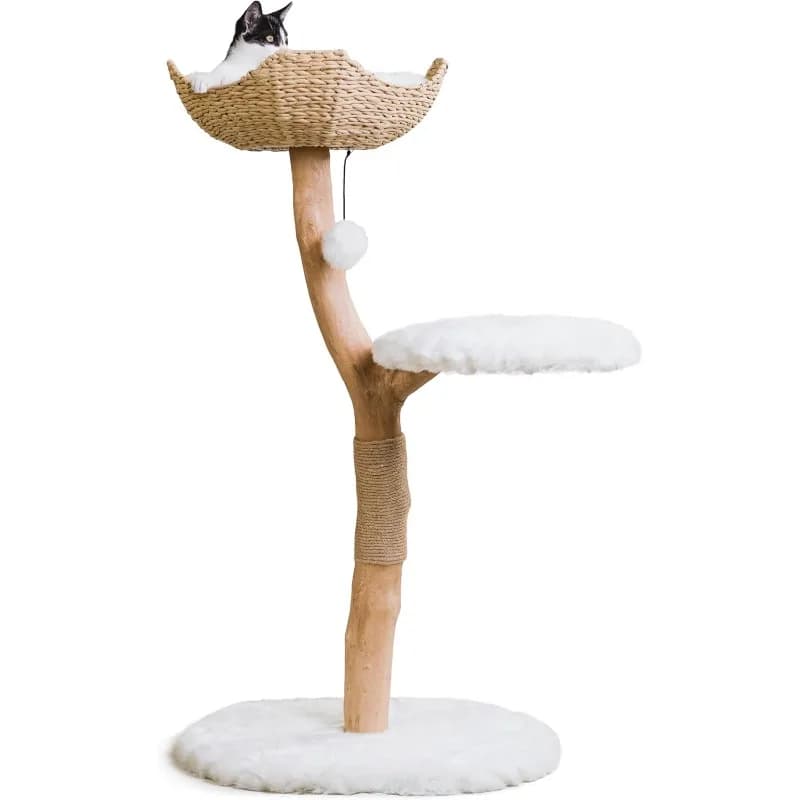 Torre per albero da arrampicata per gatti in legno, condominio moderno per gatti a ramo singolo, legno, regalo per mobili per amanti dei gatti di MAU LIFESTYLE (bianco alpino)