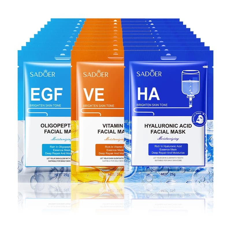 30 Pieces Mask Faced with Hyaluronic Acid with Vitamin E, Fabric Mask for Female Skin Care, Hydrating and Nutrition, Korean Facial Mask