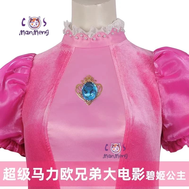 Costume cosplay principessa Peach Costume Super Bros Abito da principessa Lolita rosa Corona Orecchini Guanti Regalo di Natale per ragazza di Halloween