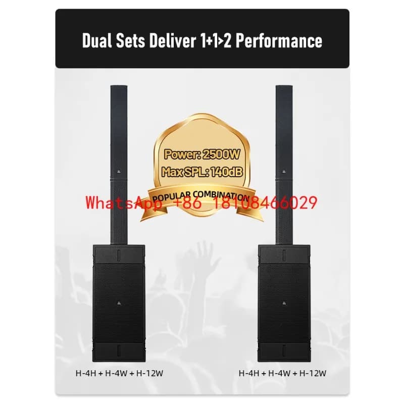 Sistema di Altoparlanti a Colonna Attivi con Audio Hi-Res, 3 Canali, Suono Professionale, Serie L-solution, 2500W Max, SPL140dB, Neodimio
