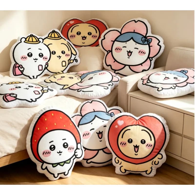 Usagi Heart Shaped Plush Pillow Soft Hachiware Sofa Throw Pillow Cute Cartoon Strawberry Shaped Chiikawa Anime Decorative Gifts
