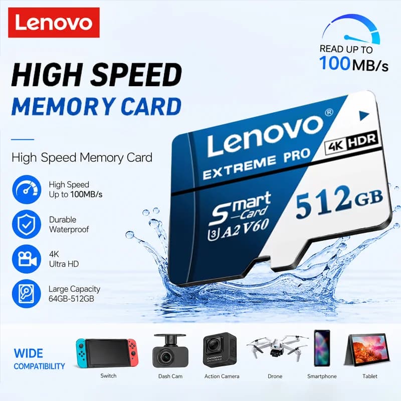 Lenovo High Endurance SD Card 512GB 256GB Full HD 4K Memory TF Card 64GB 128GB High Speed SD Card for DJI Insta360 Dash Cams