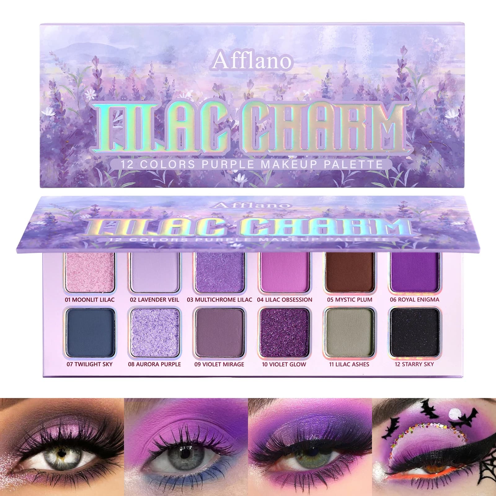 Palette Ombretti Afflano 12 Colori Opachi e Shimmer Lavanda Viola Smoky Goth Halloween Trucco Occhi ad Alta Pigmentazione e Lunga Durata