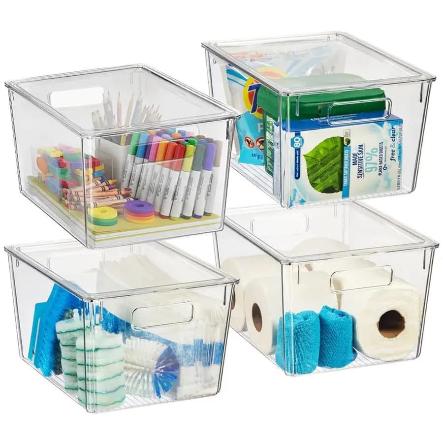 Contenitori portaoggetti in plastica con coperchi XLarge Organizzazione cucina perfetta, organizer da scrivania o organizer da scrivania per dispensa, dispensa O