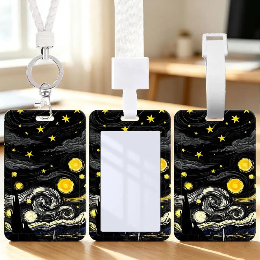 card holder 1pc Multi functional Student Bus ID Card Nurse Badge Card Protective Cover cable tie Lanyard Luggage tag Starry