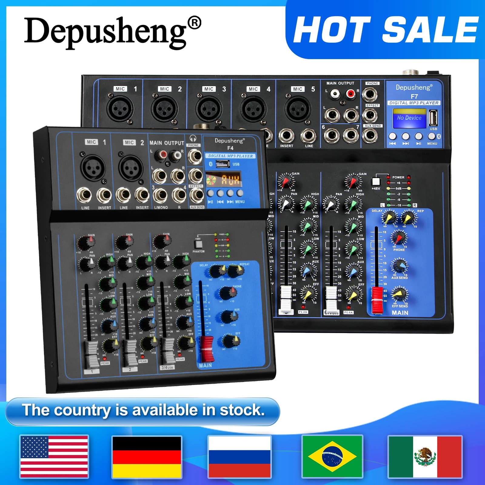 Mixer audio Console DJ digitale portatile professionale Depusheng 4/7 canali con USB per registrazione in studio