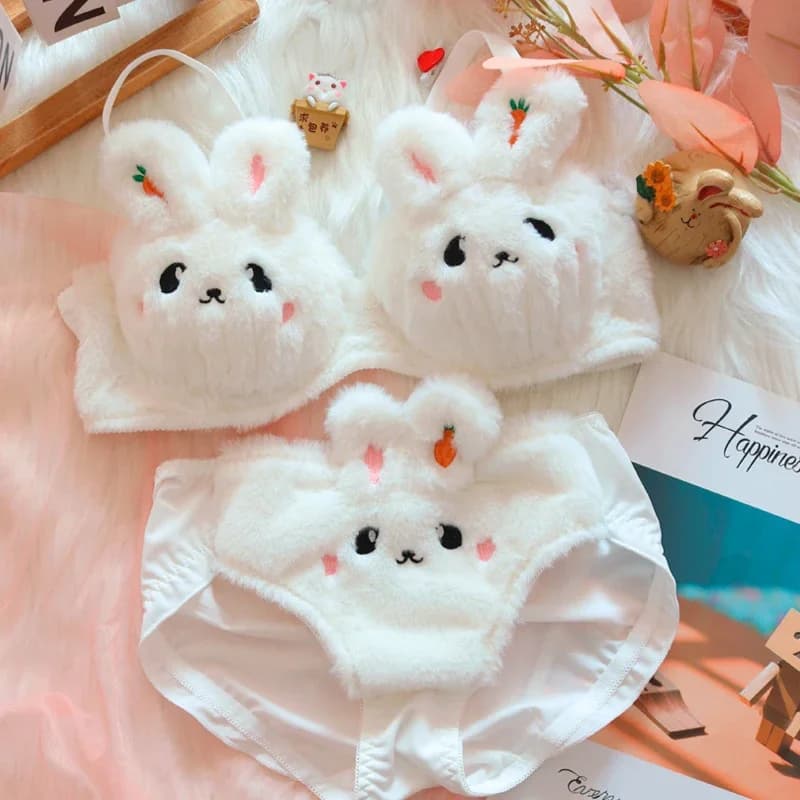 Una nuova lingerie di peluche per ragazze, un simpatico reggiseno in stile giapponese con un coniglio e senza cerchio in acciaio