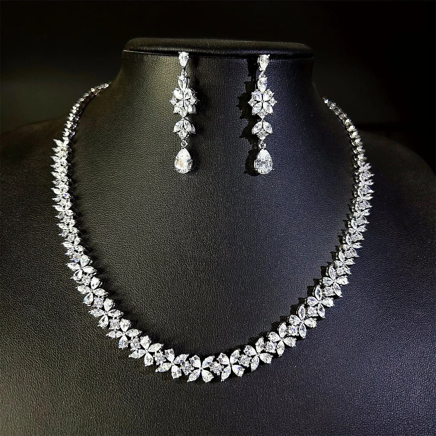 Dubai UAE Colorful CZ Zircon Wedding Jewelry Sets For Women Flower 2 Pieces Bridal Choker Necklace Earring Set
