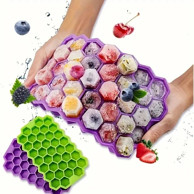 1-2pcs Reusable BPA Free Silicone Ice Mold with Removable Lids, 148 Grids Ice Cube Tray, Creative Honeycomb Ice Mould for Home