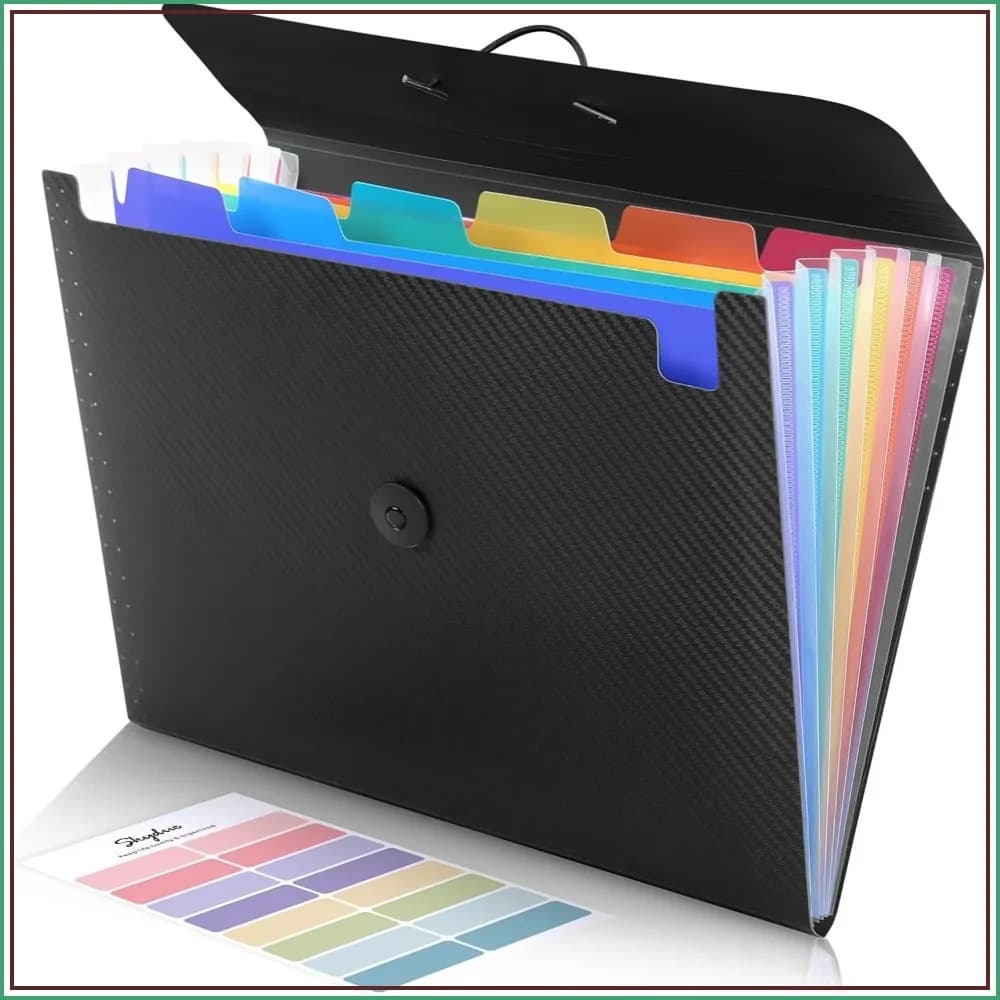 Expanding File Folder with 7 Pockets, Portable Accordion Organizer for Letter/A4, Receipts, Bills, School Office Supplies, Black