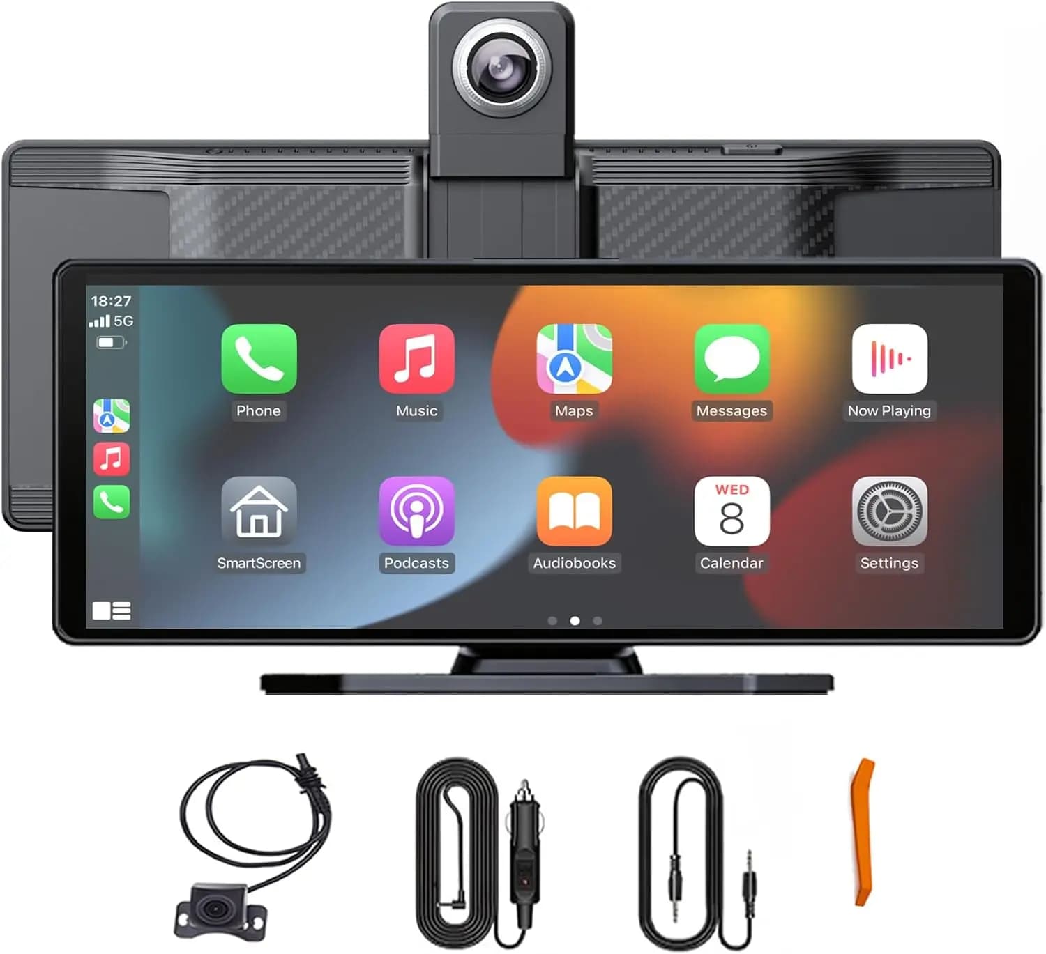 10.26" Wireless CarPlay & Android Auto Screen with 4K Dash Cam, 1080P Backup Camera, GPS, Voice Control