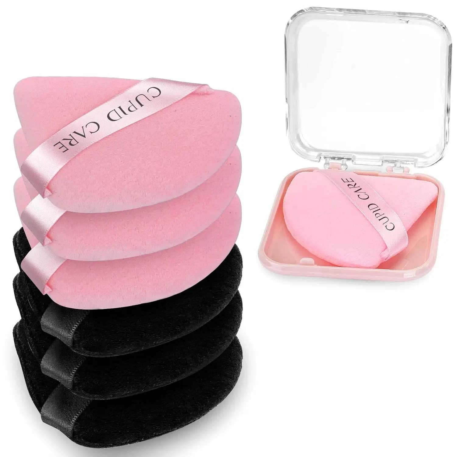 6 triangular sponges for dust with 2 travel cases, sponges for fixing make-up on the face, velvet sponges for free dust and body dust, sponges for foundation, beauty tools