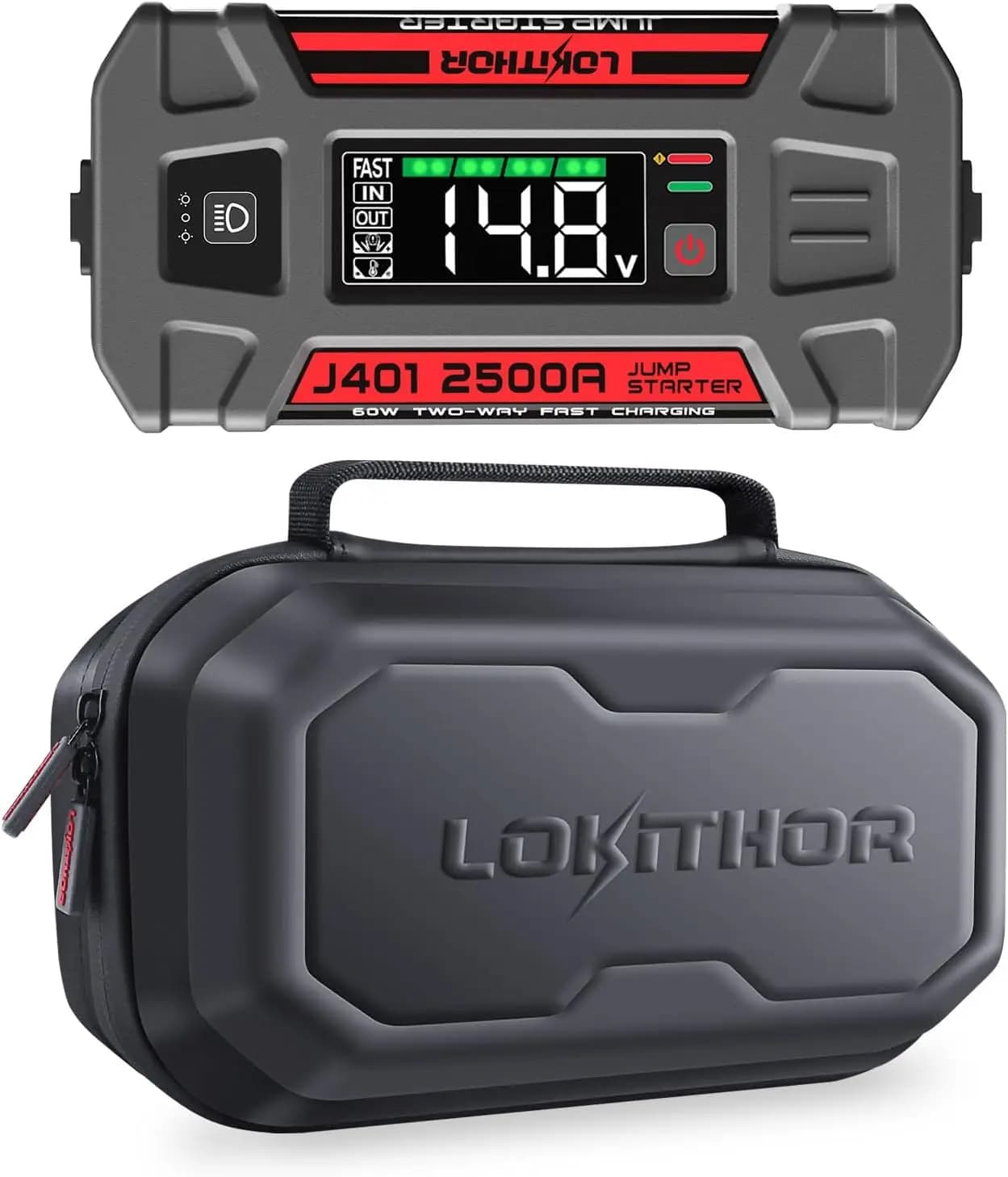 Avviatore portatile J401 2500A, 12 V, ricarica rapida, per motori diesel a gas da 8,5 litri e 6,5 litri