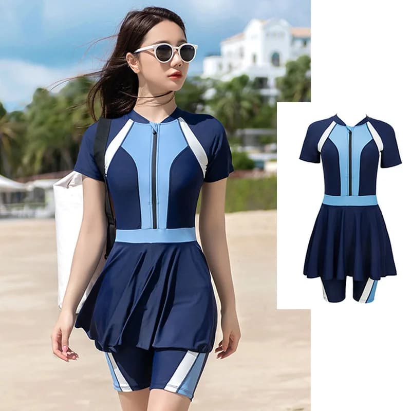 Costume da bagno intero da donna Boyleg Rashguard a maniche lunghe Color Block Costume da bagno da surf UPF 50+ Costumi da bagno sportivi