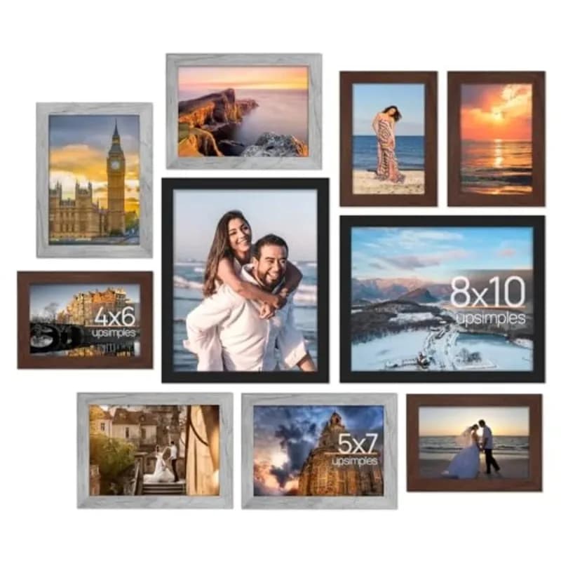 Set di Cornici per Decorazione Murale, 10 Diverse Dimensioni, Cornici per Galleria Fotografica, Esposizione da Tavolo, Decorazione Domestica Multiformato per Famiglia