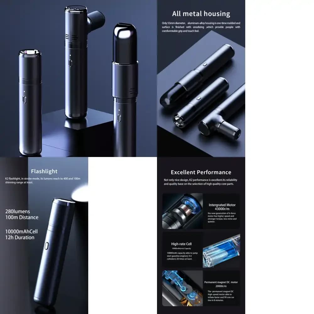 Prodotti di Tendenza 2023: Strumento di Emergenza Portatile 4 in 1 con Avviatore d'Emergenza, Compressore d'Aria, Aspirapolvere, Torcia e Power Bank